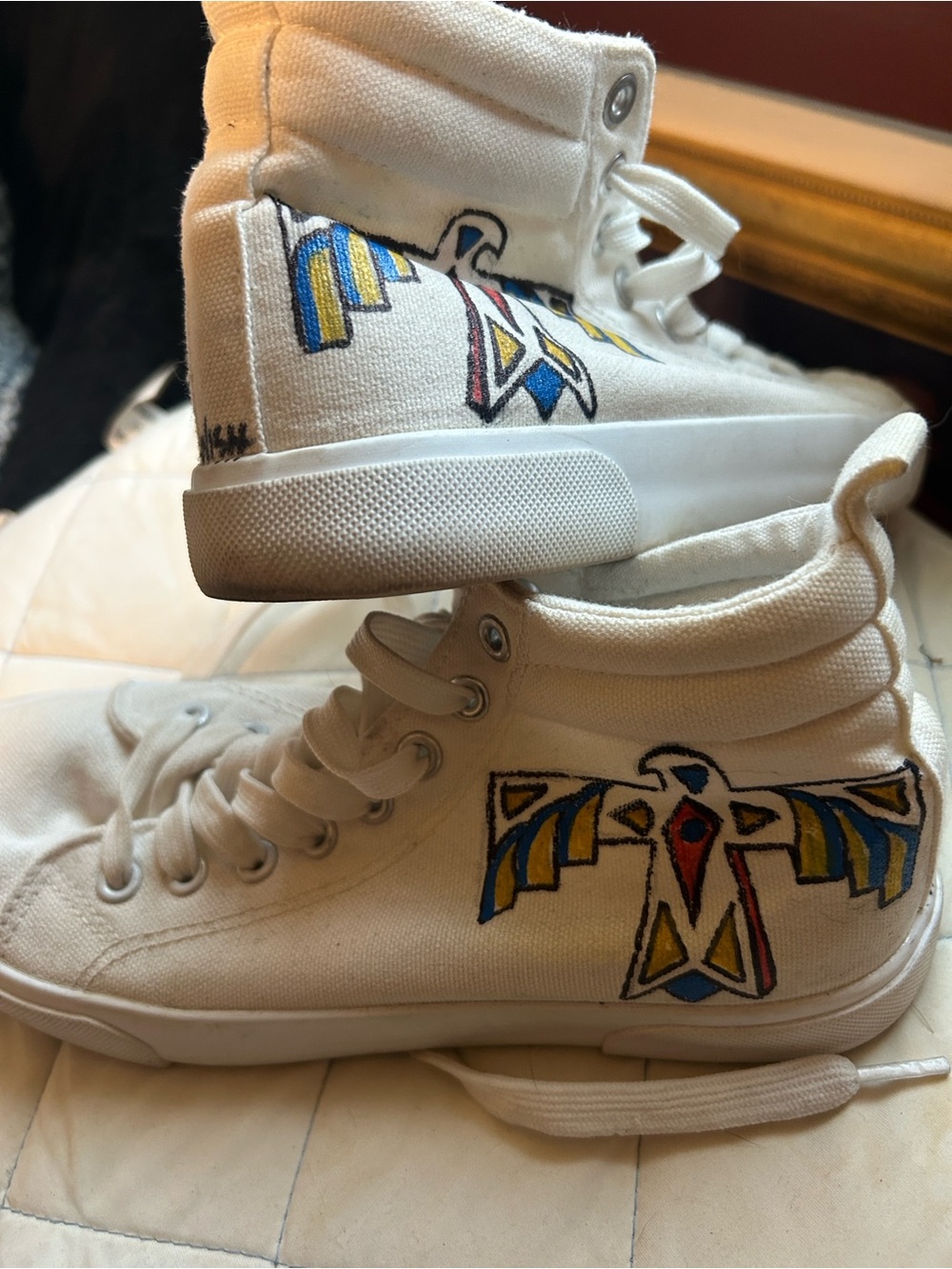 White High-Top thunderbird tribal sneaker one of one